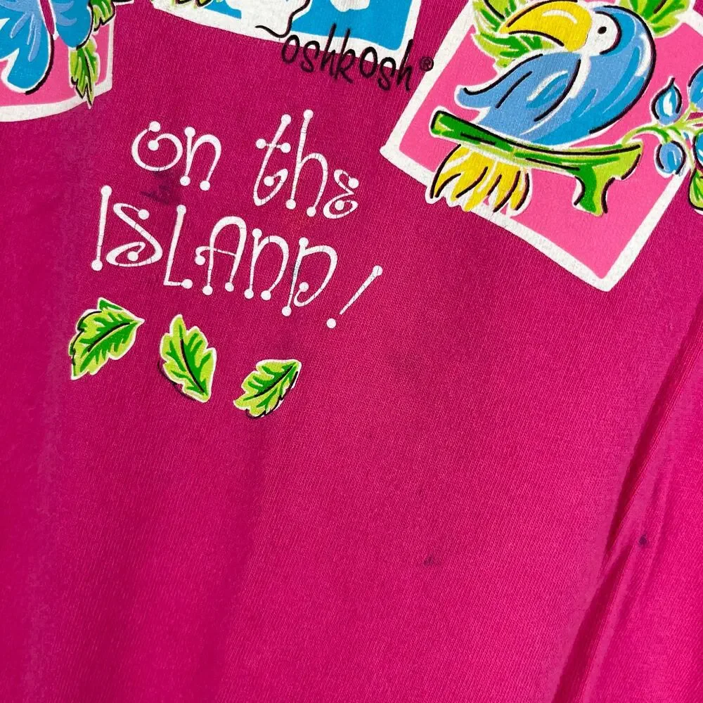 Vintage OshKosh B'gosh Tropical Butterfly Pink Tee Shirt 6 USA